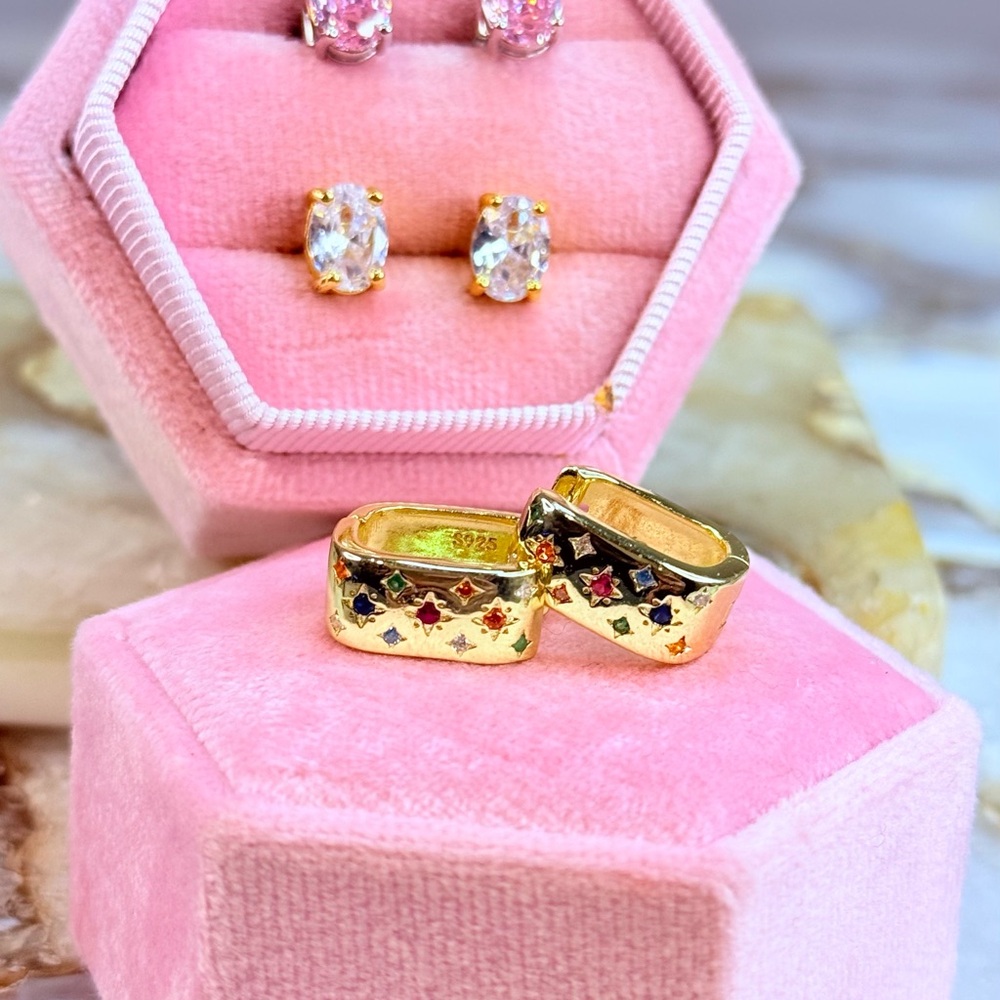 Gold Rainbow Huggie Hoop Earrings - Picture 4 of 6